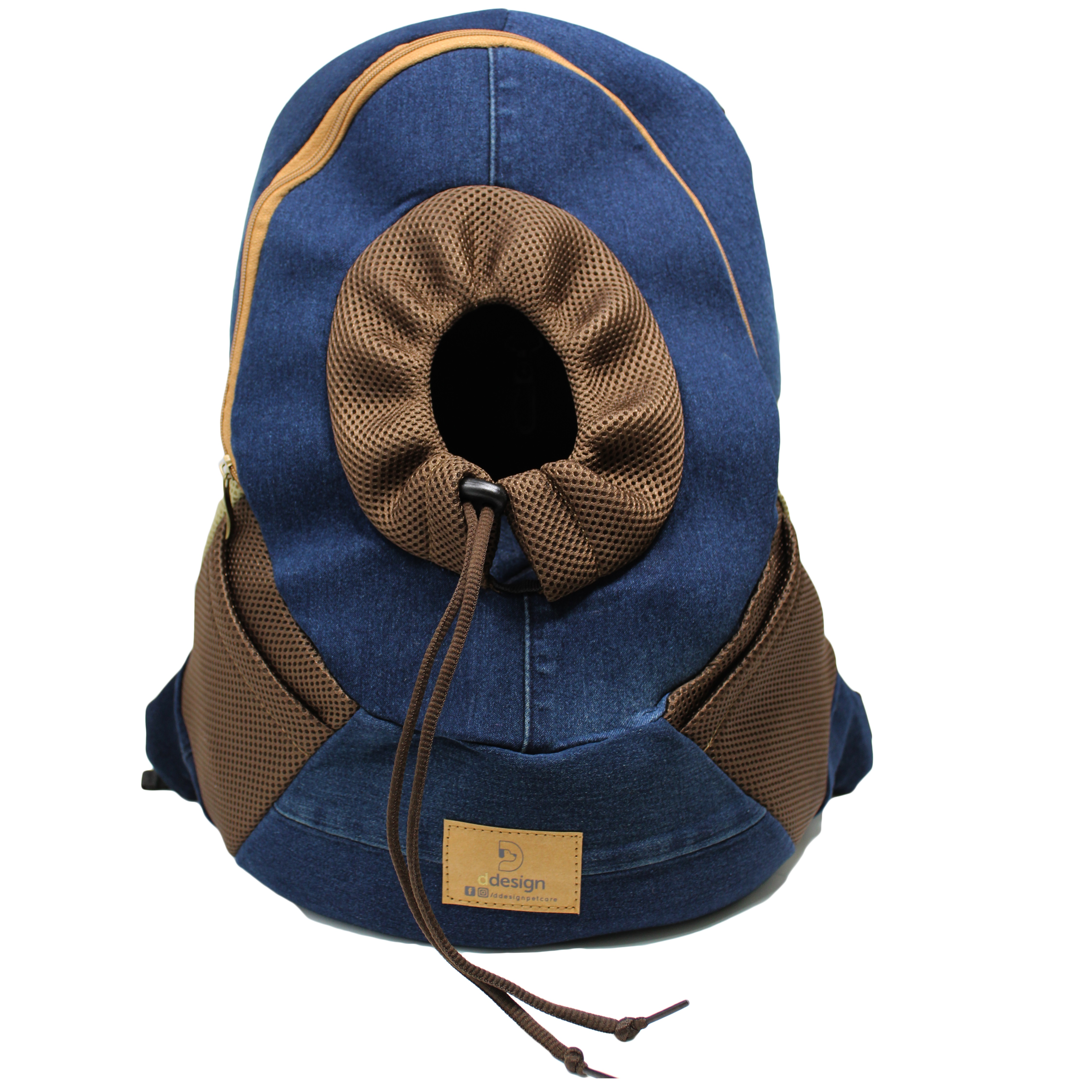 Mochila jeans chica azul con café 