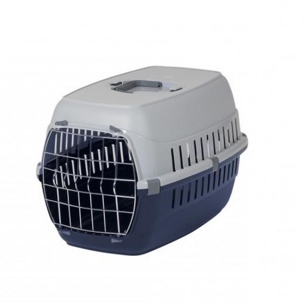 Transportadora para mascota económica puerta de metal azul marino