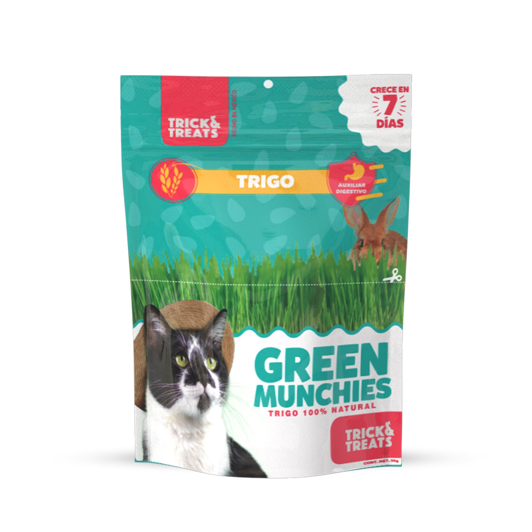 Pasto de trigo green munchies para gatos 50 