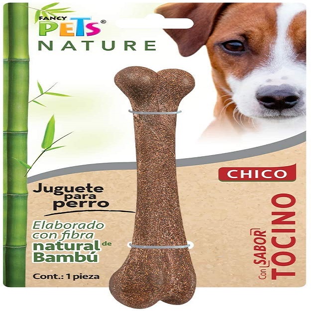 Juguete hueso de bambú sabor tocino nature chico  