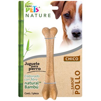 Juguete hueso de bambú sabor pollo nature chico  