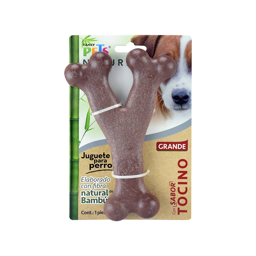 Juguete hueso triple de bambú sabor tocino nature grande  