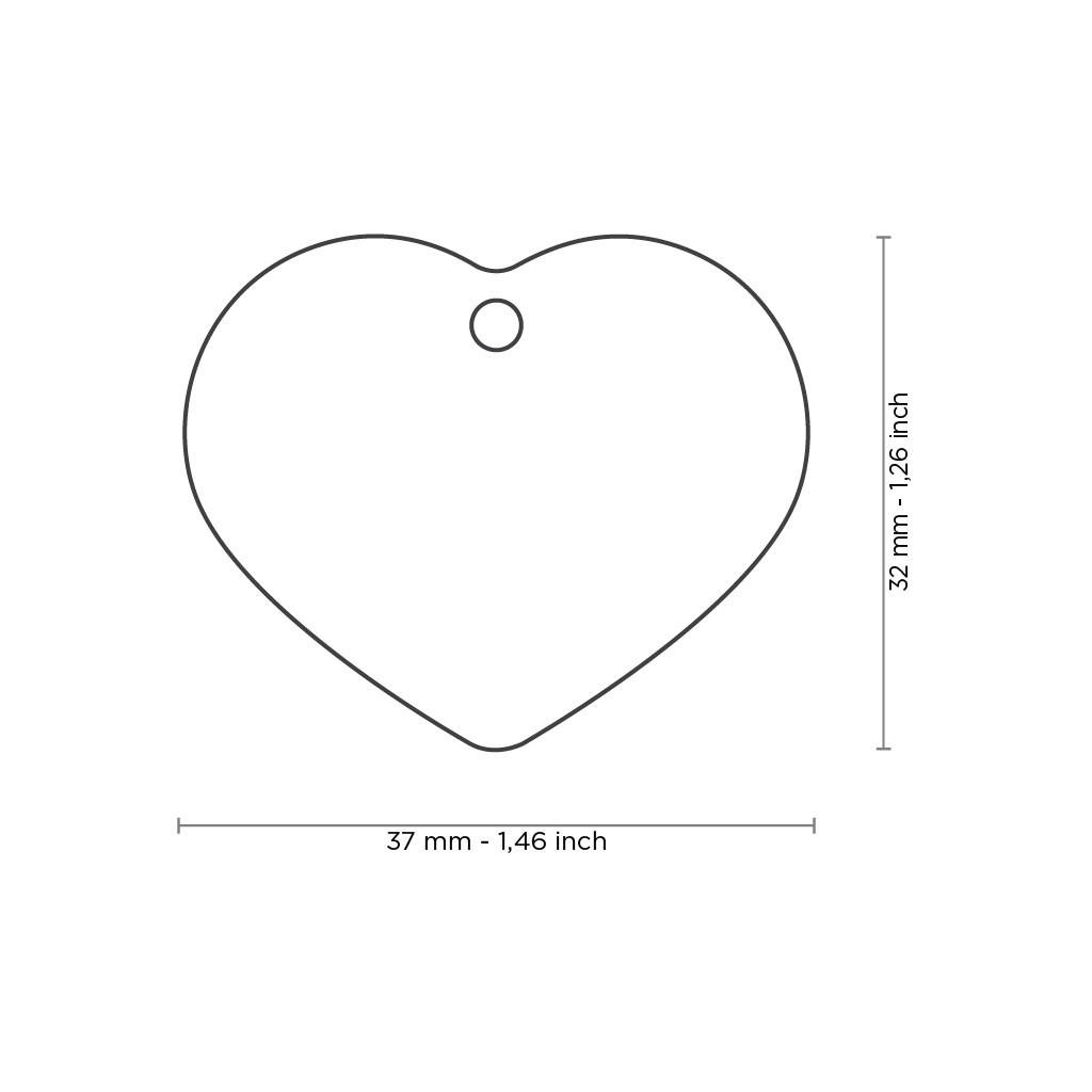 Plaquita básica de aluminio anodizado en forma de corazón grande