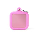 Plaquita hushtag de aluminio con goma cuadrada rosa  