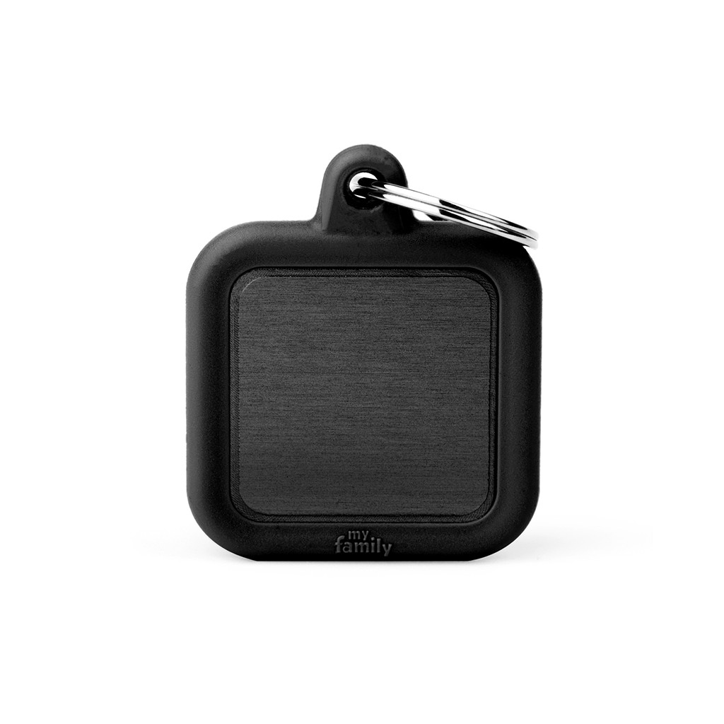 Plaquita hushtag de aluminio con goma cuadrada negro  