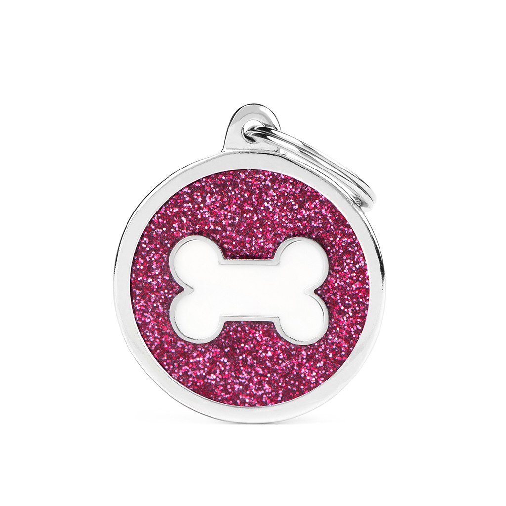 Plaquita shine círculo grande con hueso rosa con blanco  