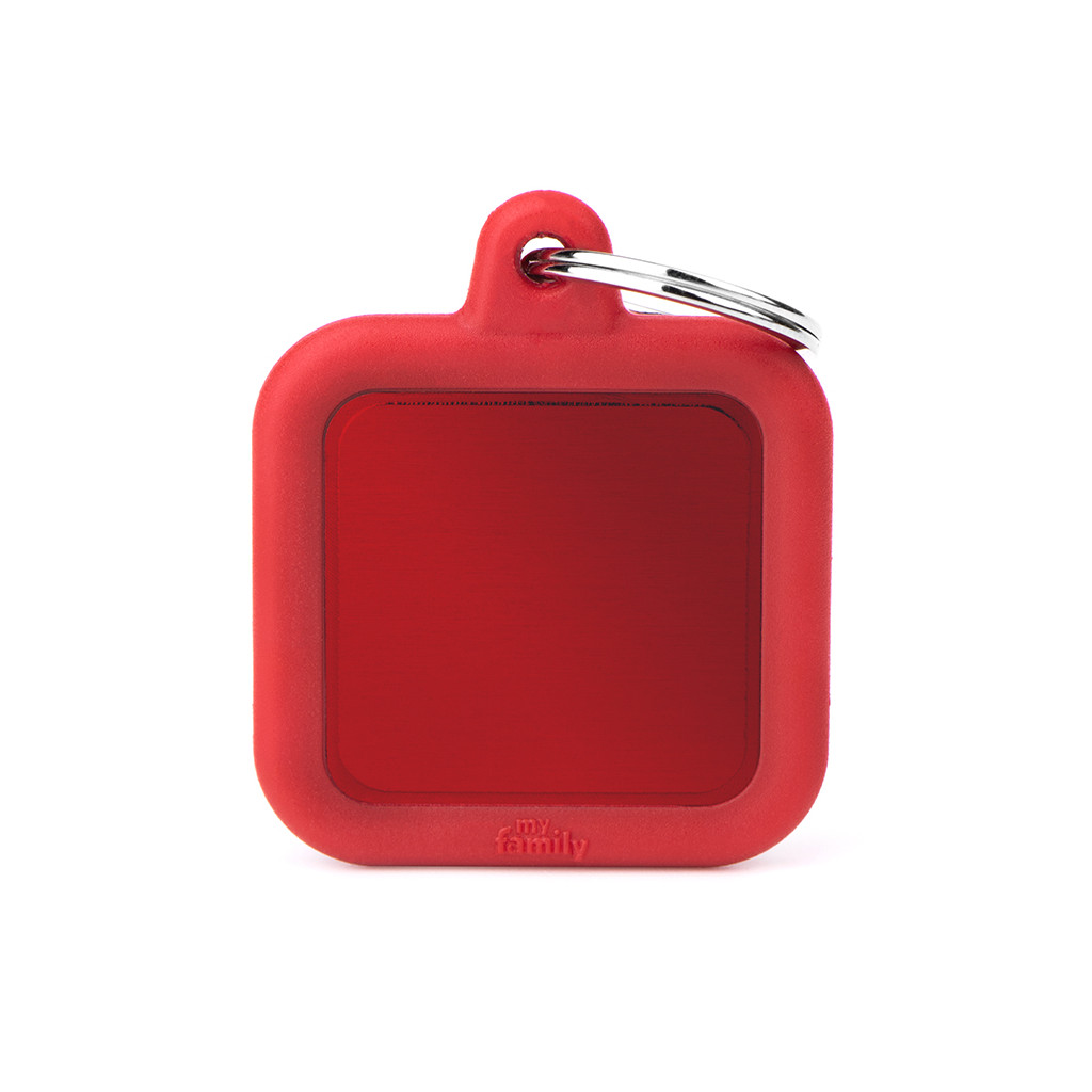 Plaquita hushtag de aluminio con goma cuadrada rojo  