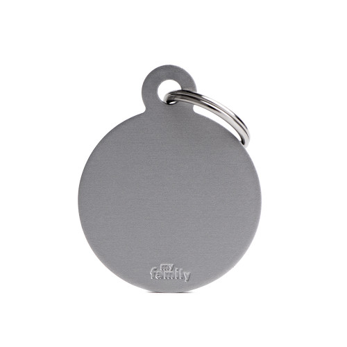 Plaquita básica de aluminio en forma de círculo grande gris  