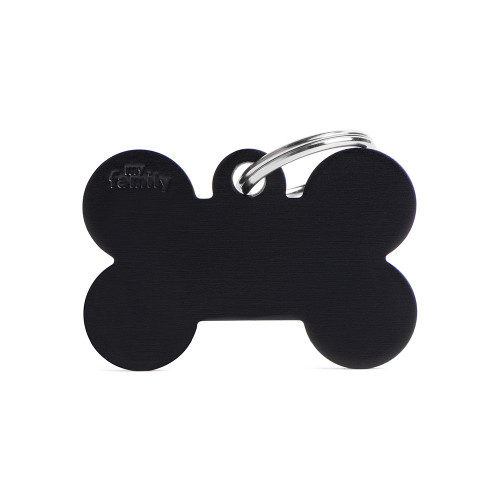 Plaquita básica de aluminio en forma de hueso chico negro  