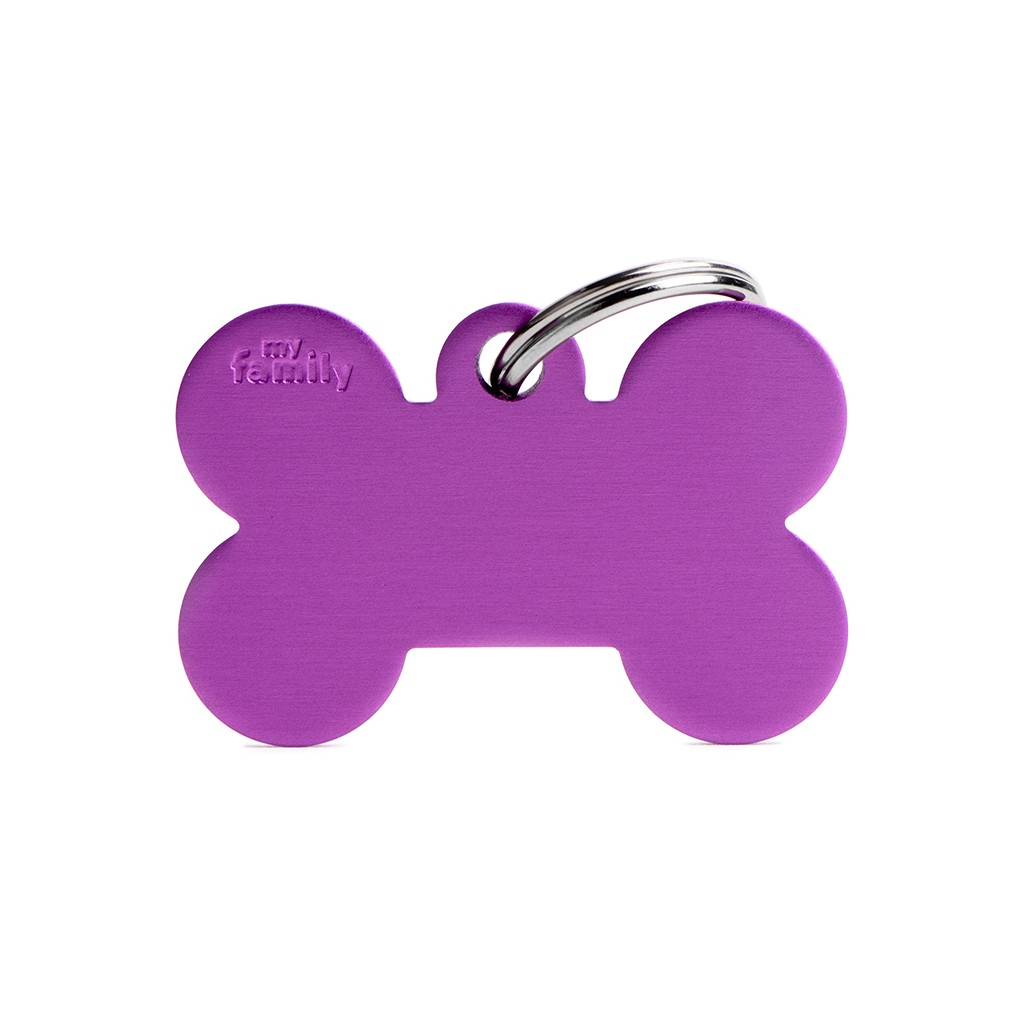 Plaquita básica de aluminio en forma de hueso grande morado