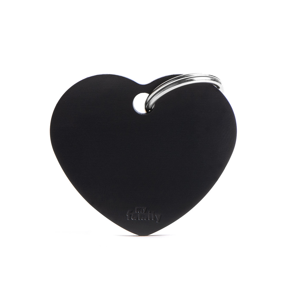 Plaquita básica de aluminio en forma de corazón grande negro