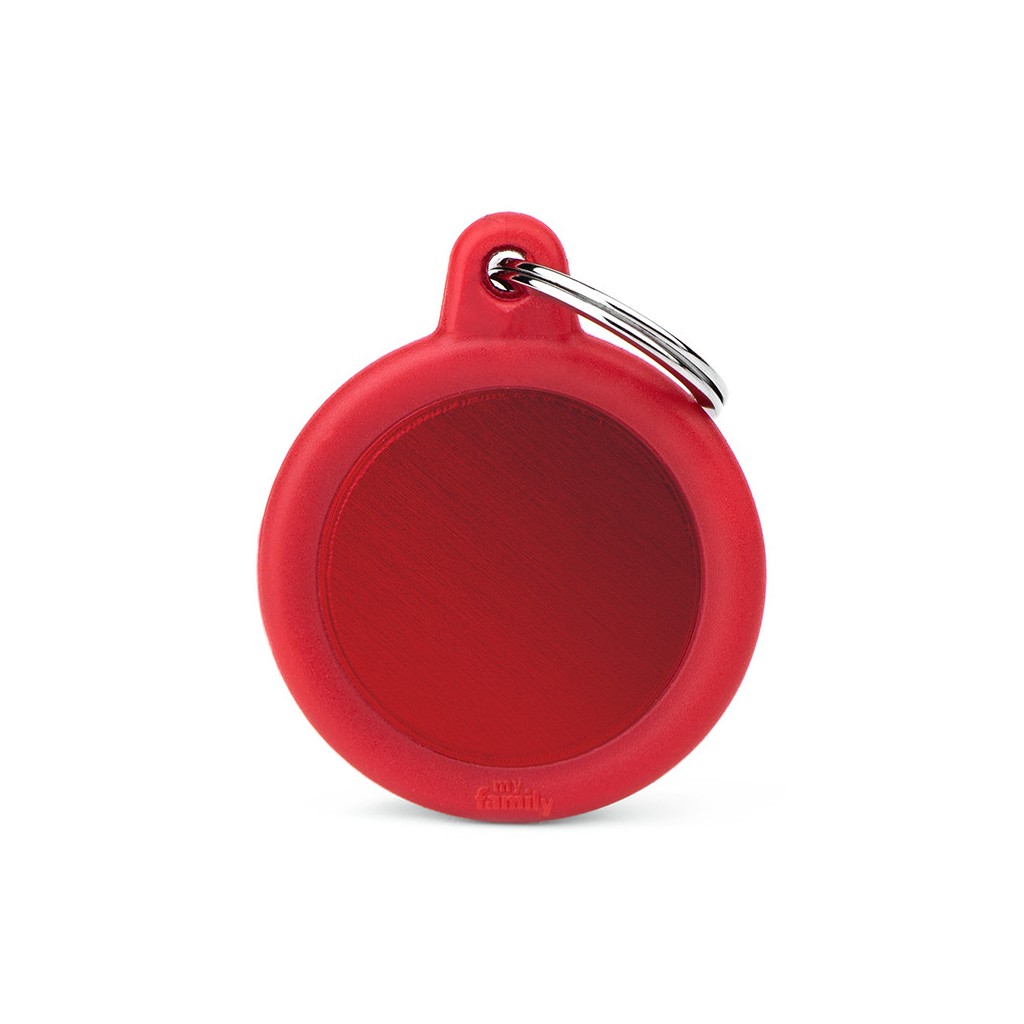Plaquita hushtag de aluminio con goma en forma de círculo red   