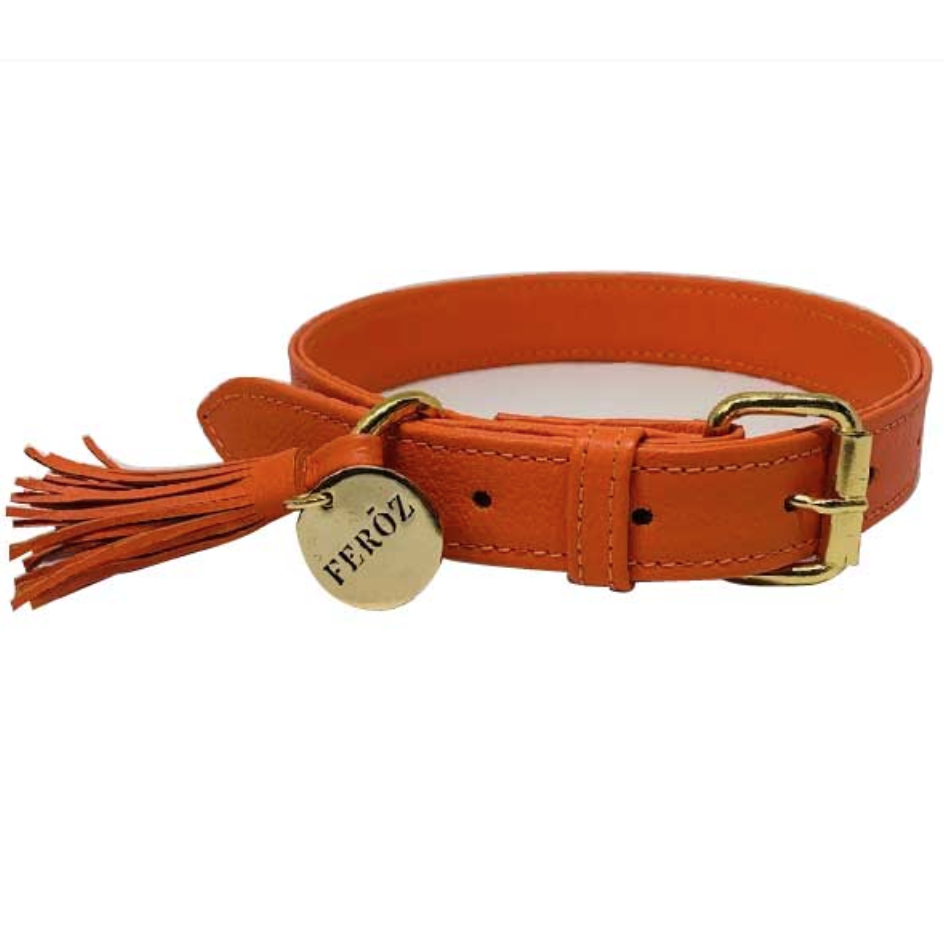 Collar cuero feroz naranja extra grande