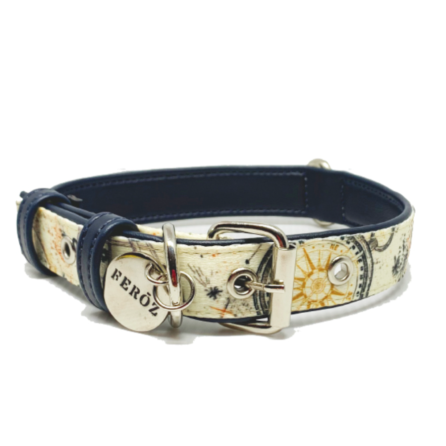 Collar cuero feroz beige astral grande 