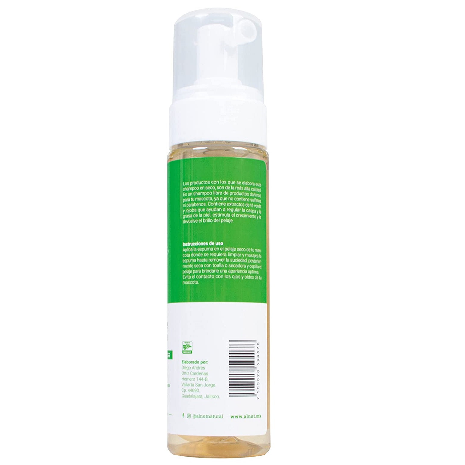 Shampoo waterless para mascota Color té verde y jojoba / 230 ml