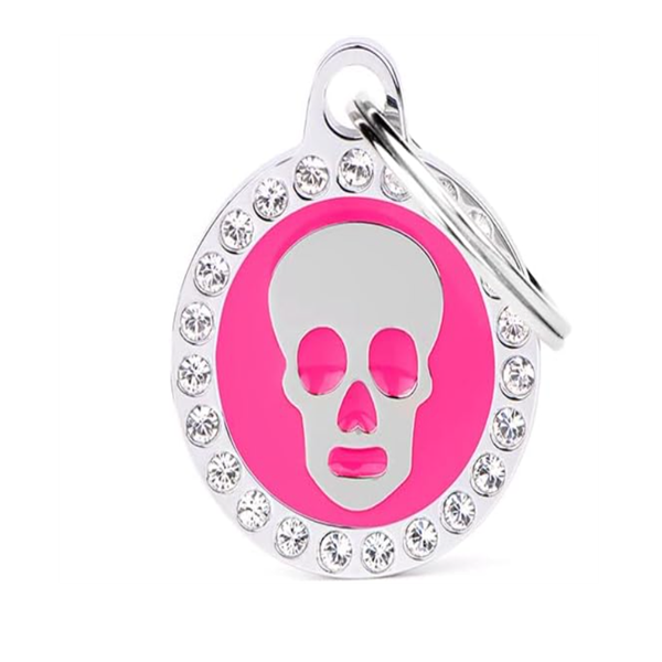 Plaquita forma circular fucshia skull from swarovski  