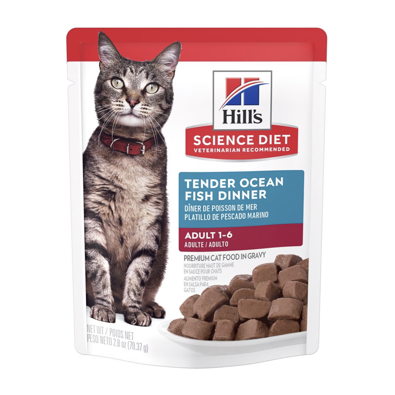 Hill's Science Diet Alimento Húmedo Gato Adulto Receta Pescado Marino Trocitos en Salsa, 79 gr