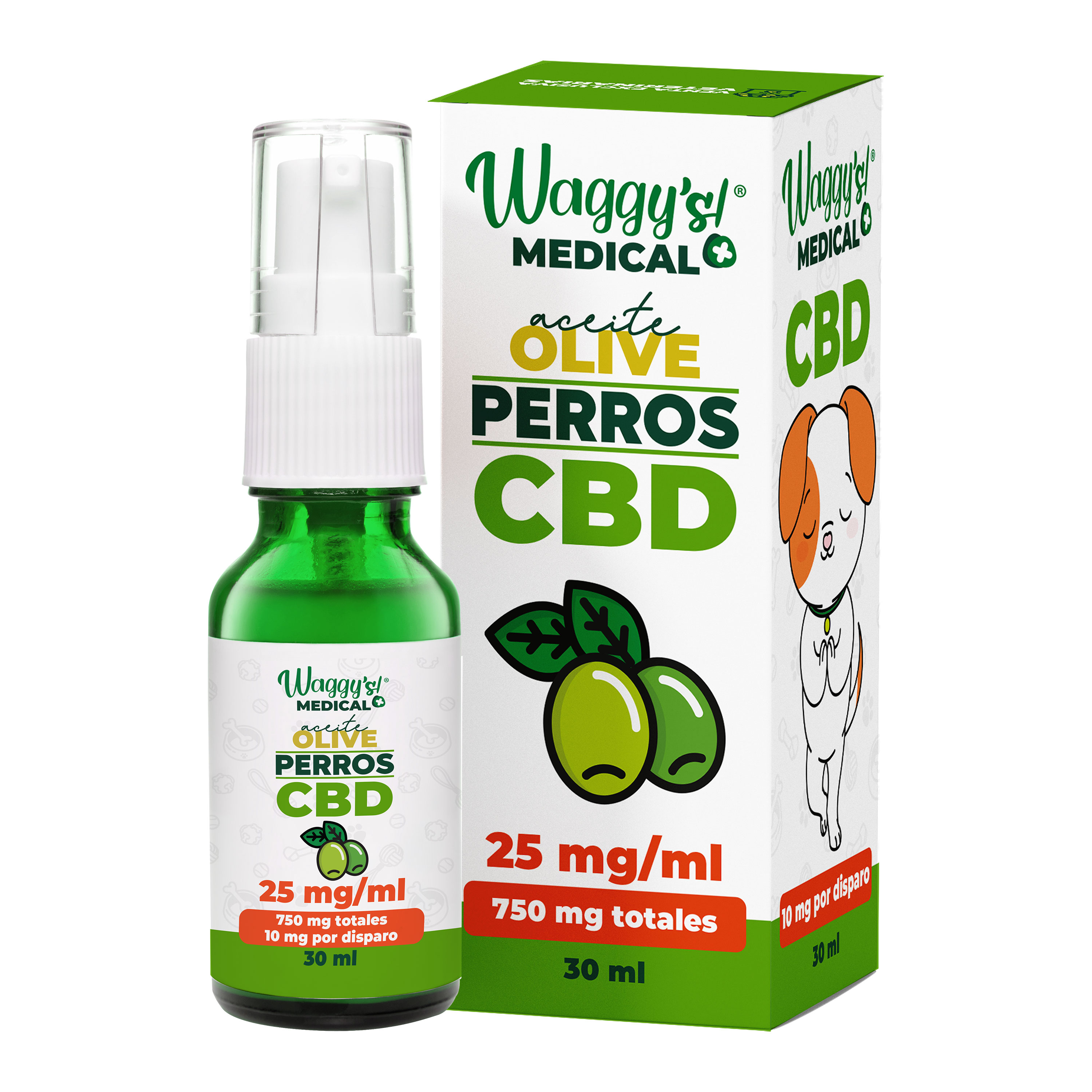 Waggy´s Spray Perro CBD+Olive Oil 750 mg de CBD 30 ml