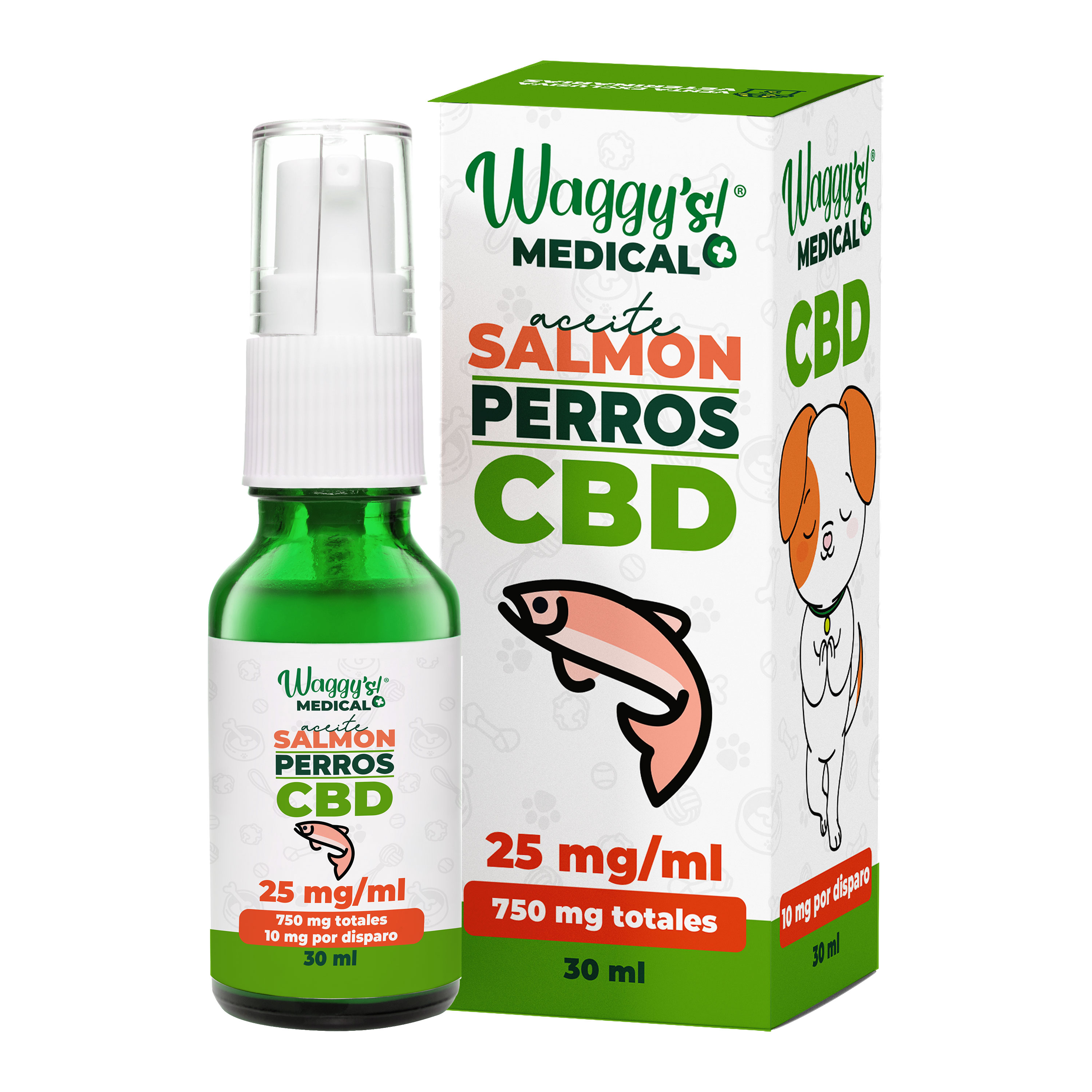 Waggy´s Spray Perro CBD+Salmon 750 mg de CBD