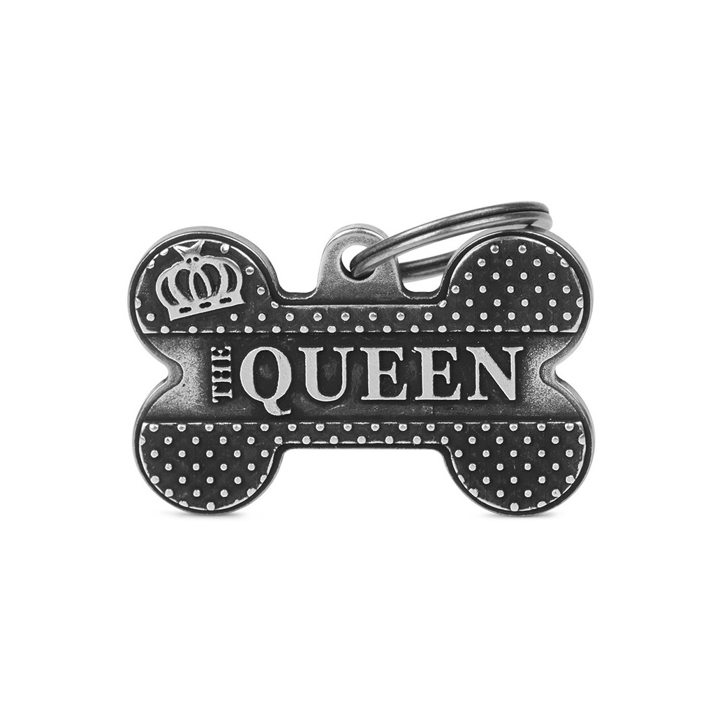 Placa Bronx Hueso Grande "The Queen" en Plata Antigua   