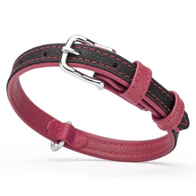 Collar plano de Cuero Doble Vista Dogline Rosa S 