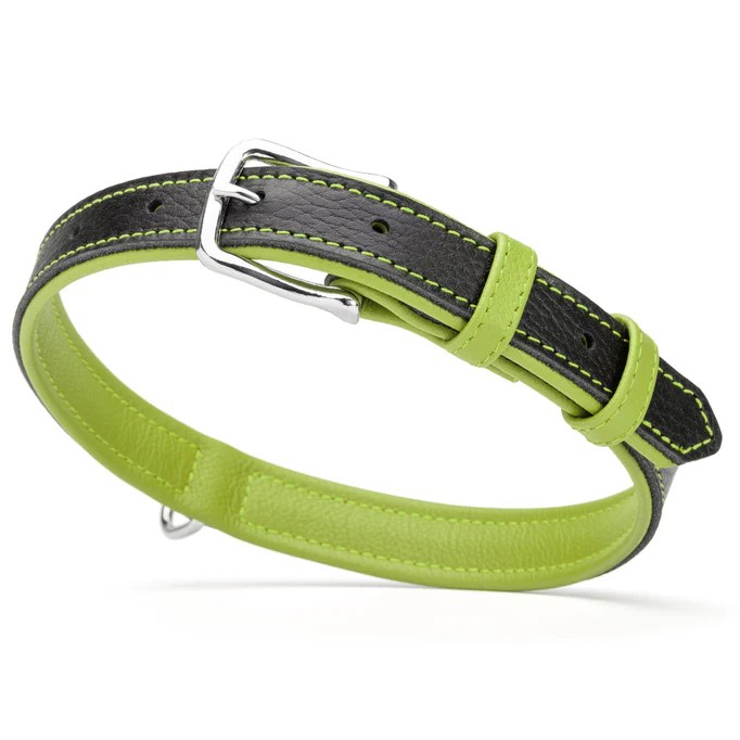 Collar plano de Cuero Doble Vista Dogline Verde XS
