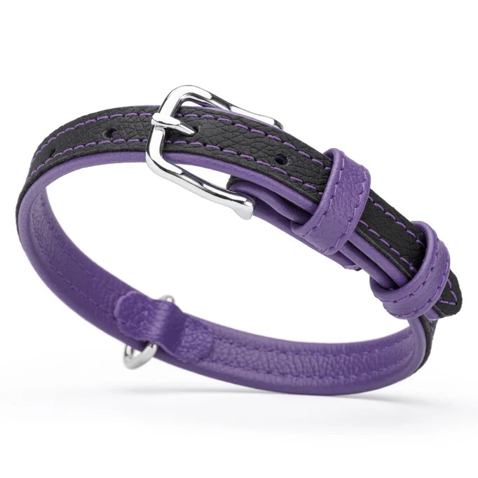 Collar plano de Cuero Doble Vista Dogline Morado M 
