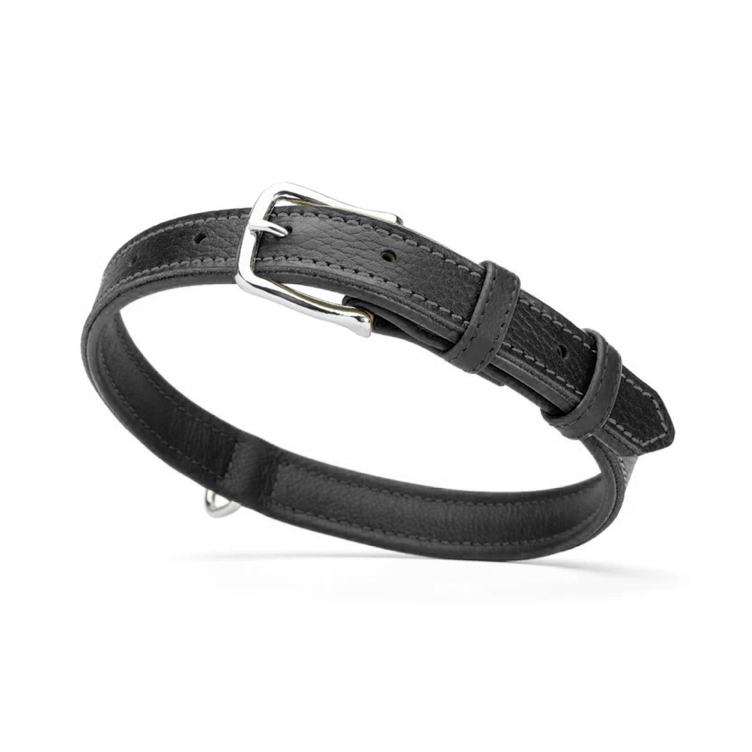 Collar plano de Cuero Dogline Negro S