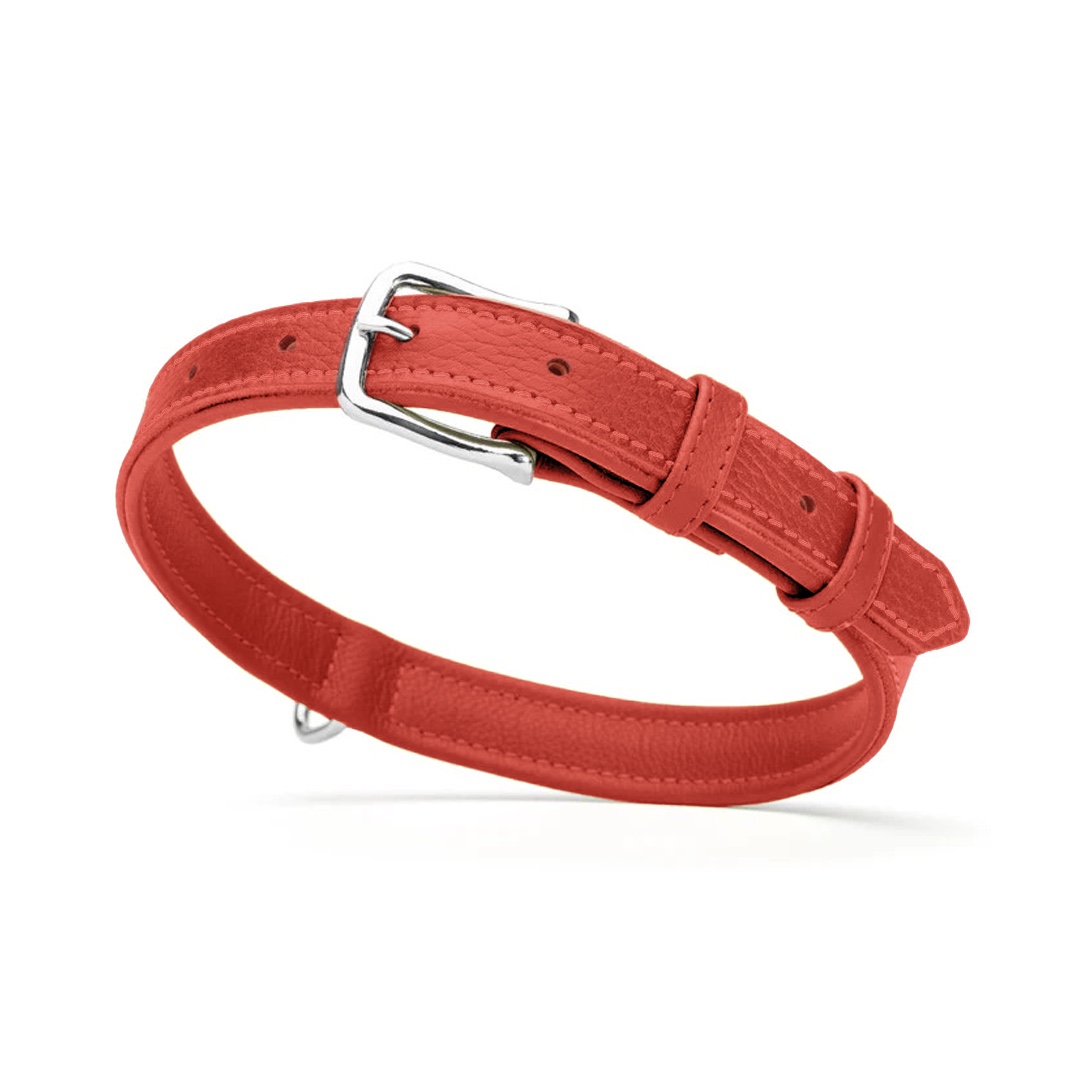 Collar plano de Cuero Dogline Rojo L