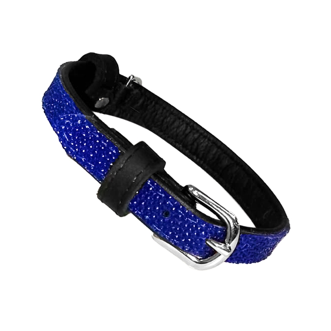Collar de piel exotica Dogline Azul L 