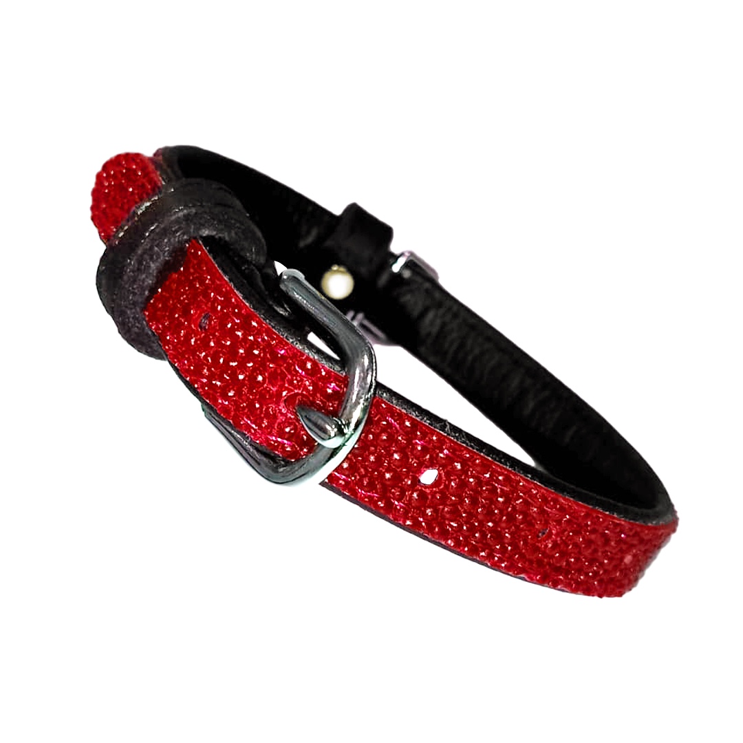 Collar de piel exotica Dogline Rojo S 